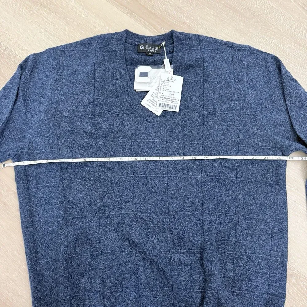 NWT Cashmere Tech V-Neck Sweater Windowpane Blue Men's L XL ERDOS Grandpa Preppy